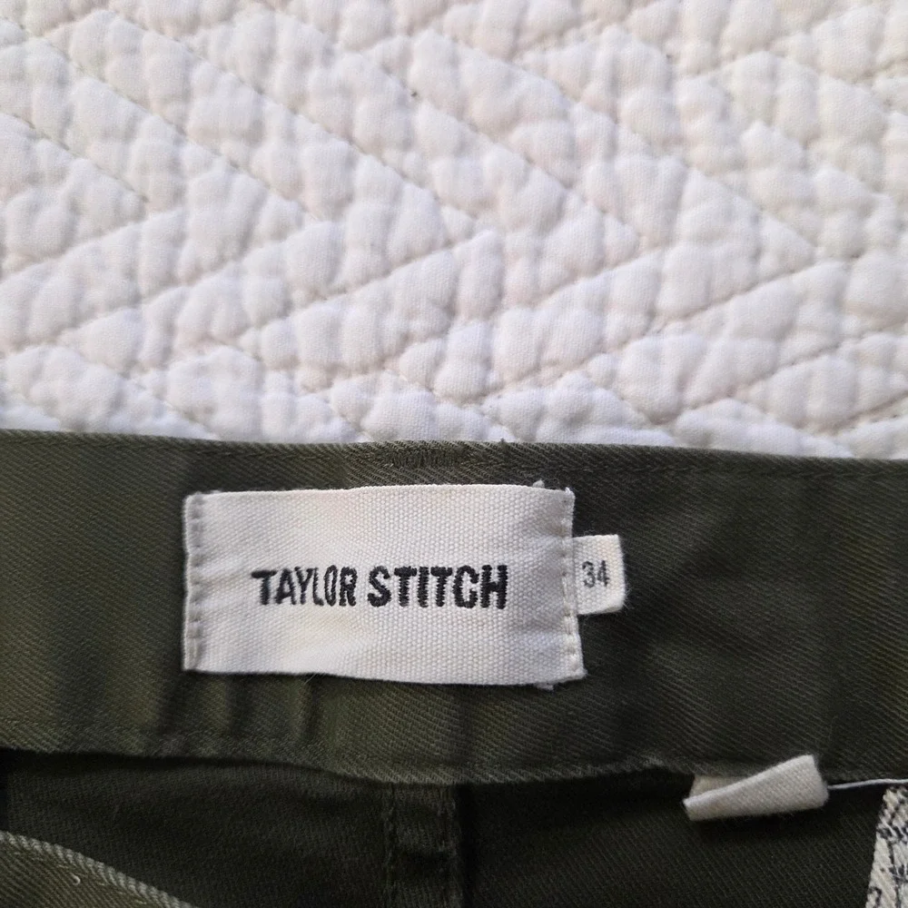 Taylor Stitch Mens 34 Olive Green Organic Cotton Stretch Chino Pants Slim Fit